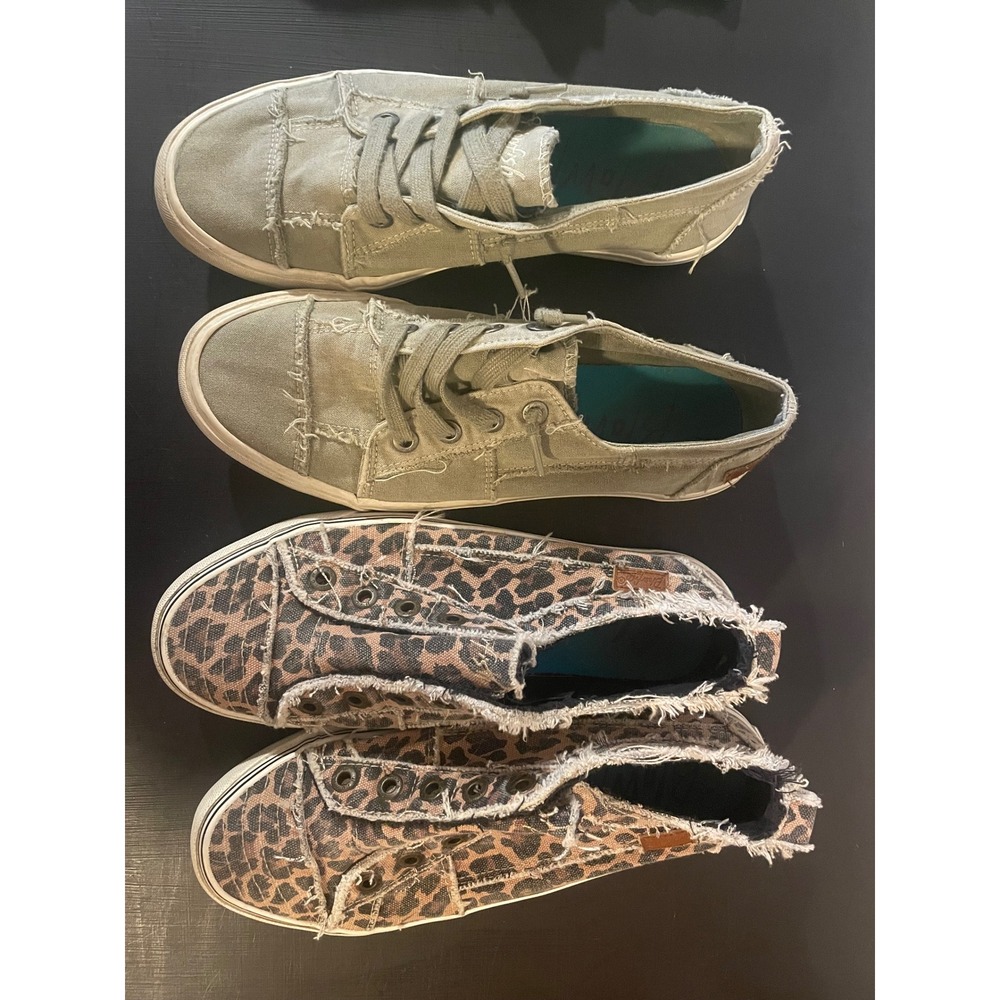 Blowfish Malibu Sneaker Bundle Leopard Print Slip On & Sage Green Lace Up Shoes